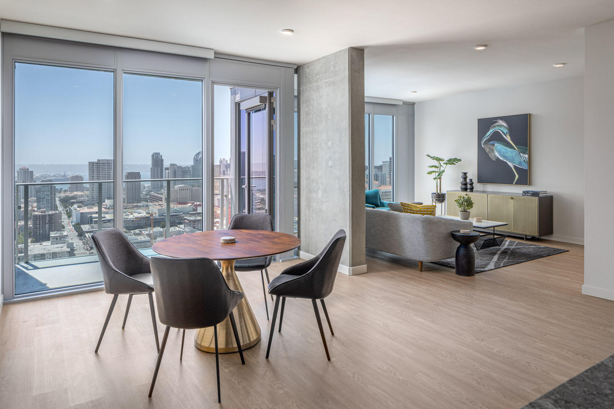 Living space at The Merian Apartments in San Diego, California.