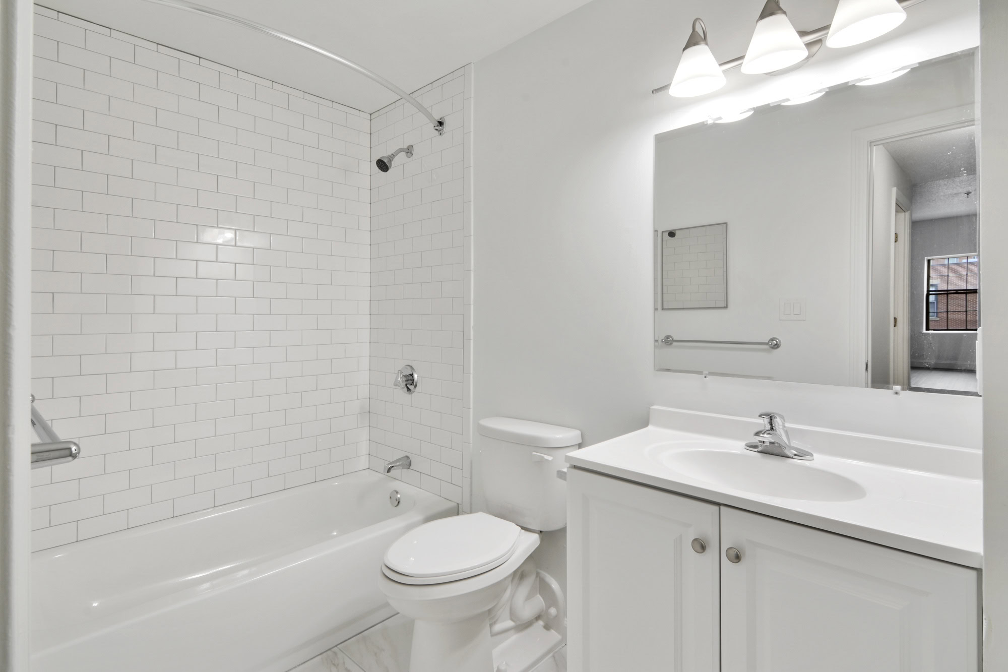 The bathroom in a KBL apartment in Boston, Massachusetts.