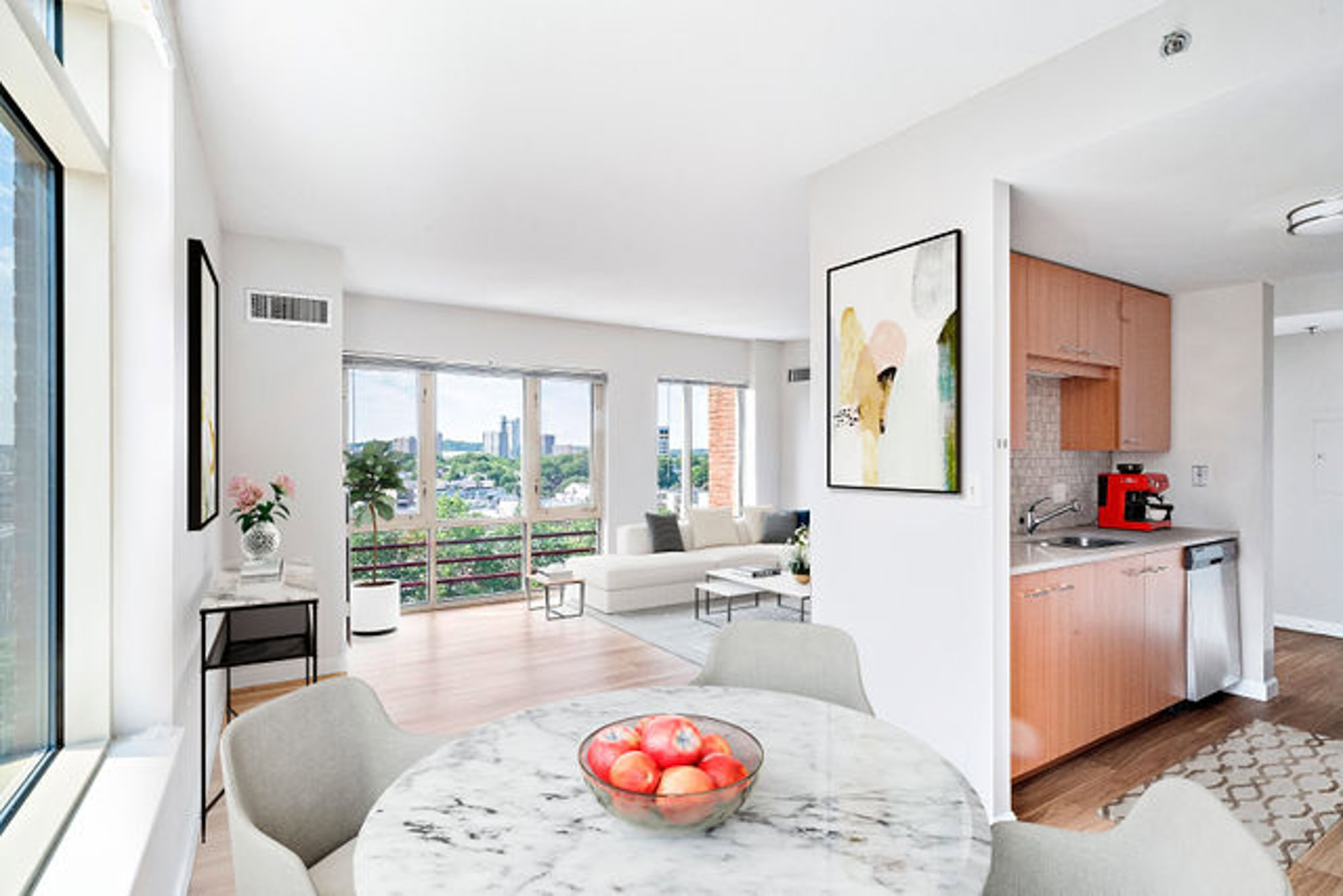 Dining room at 91 Sidney apartments in University Park in Cambridge, MA
