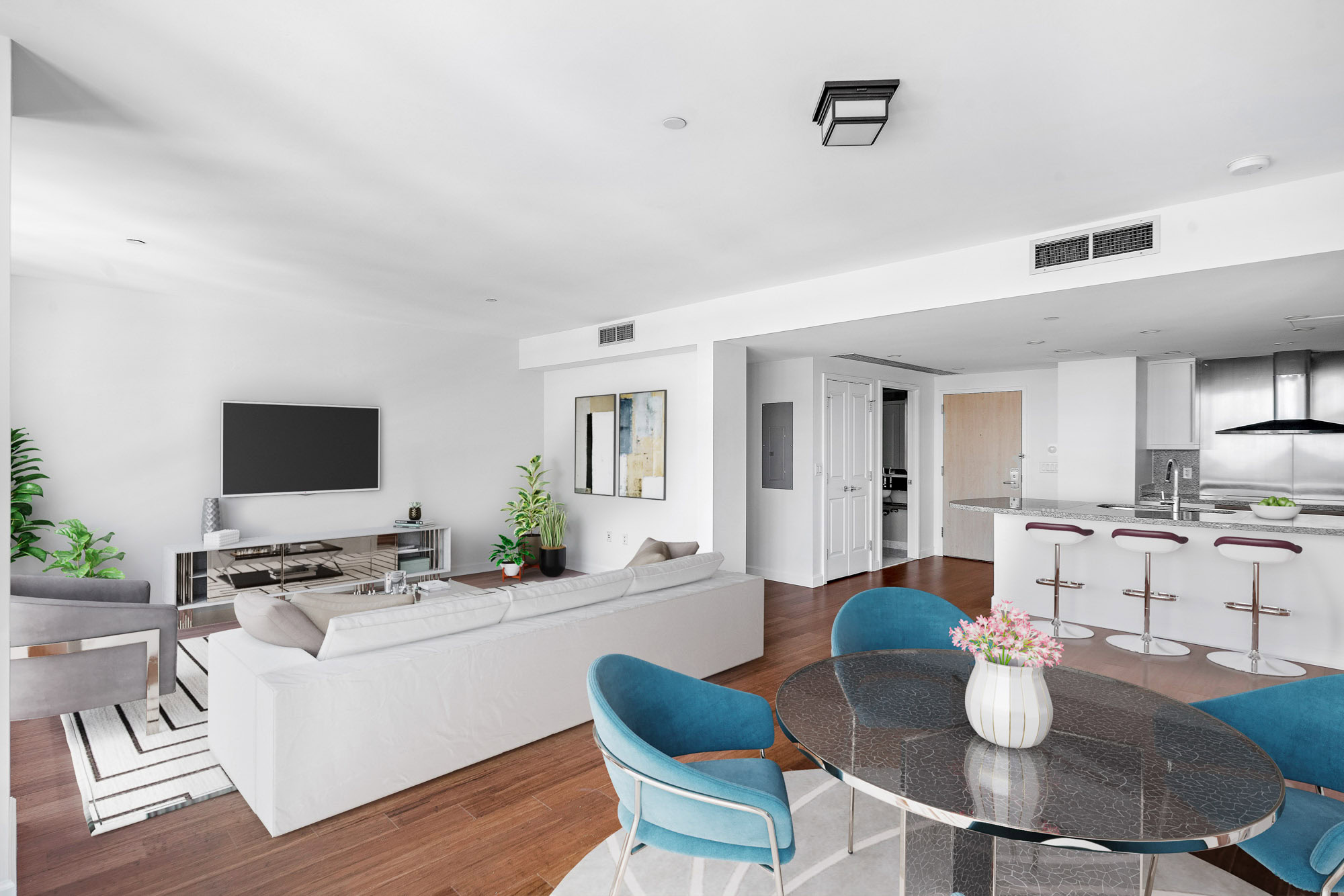 Living area at 100 Landsdowne St Apartments