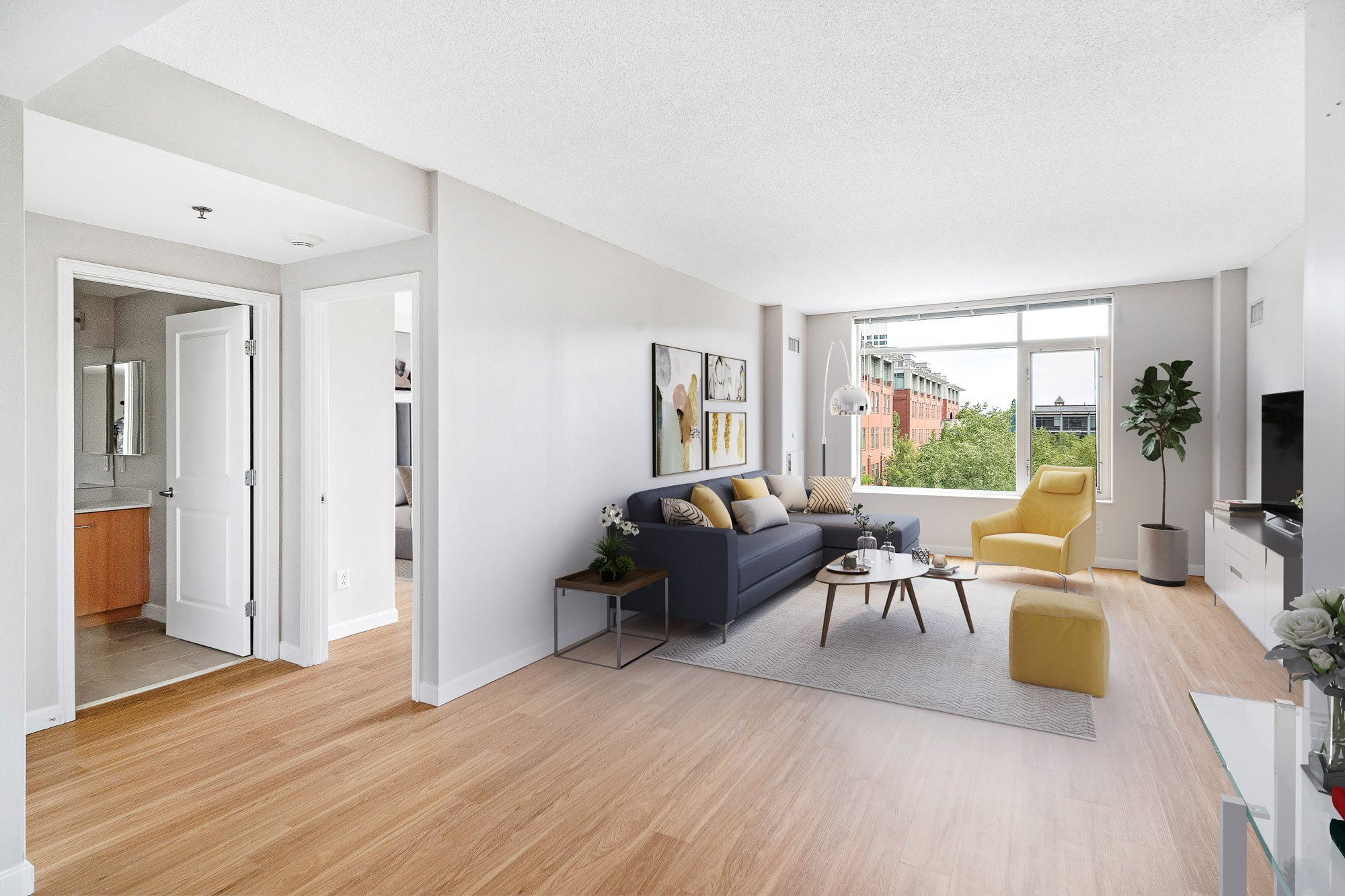 Living Room at 91 Sidney apartments in University Park in Cambridge, MA