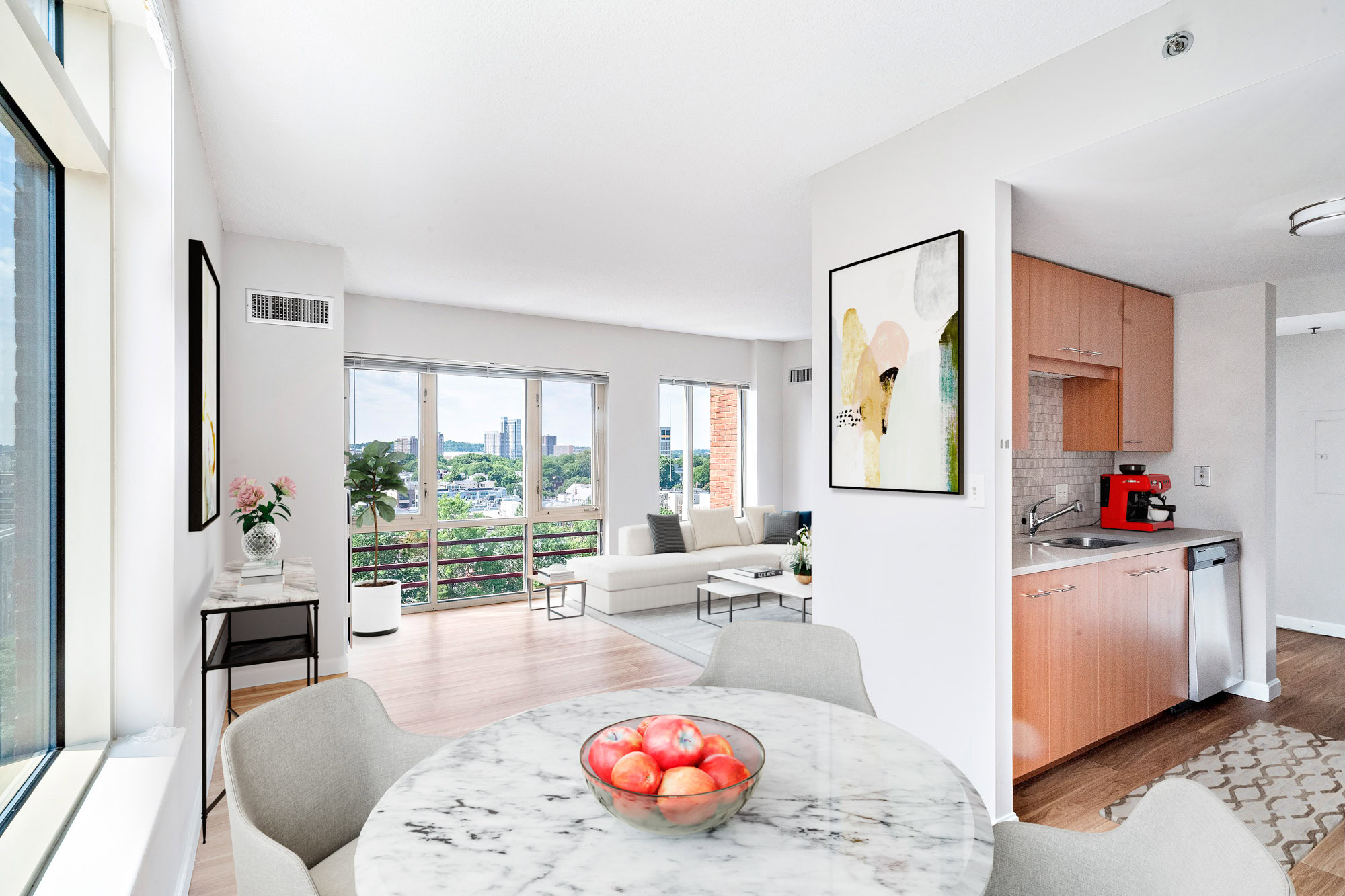 Dining room at 91 Sidney apartments in University Park in Cambridge, MA