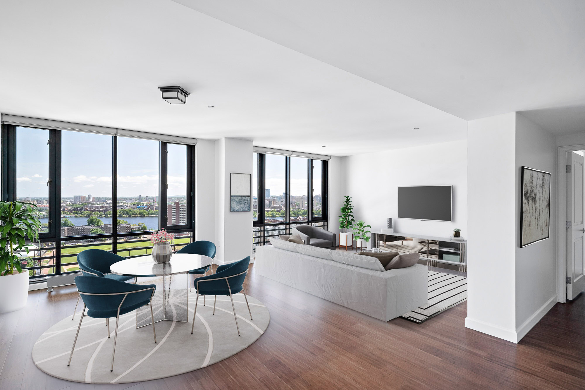 Living area at 100 Landsdowne St Apartments