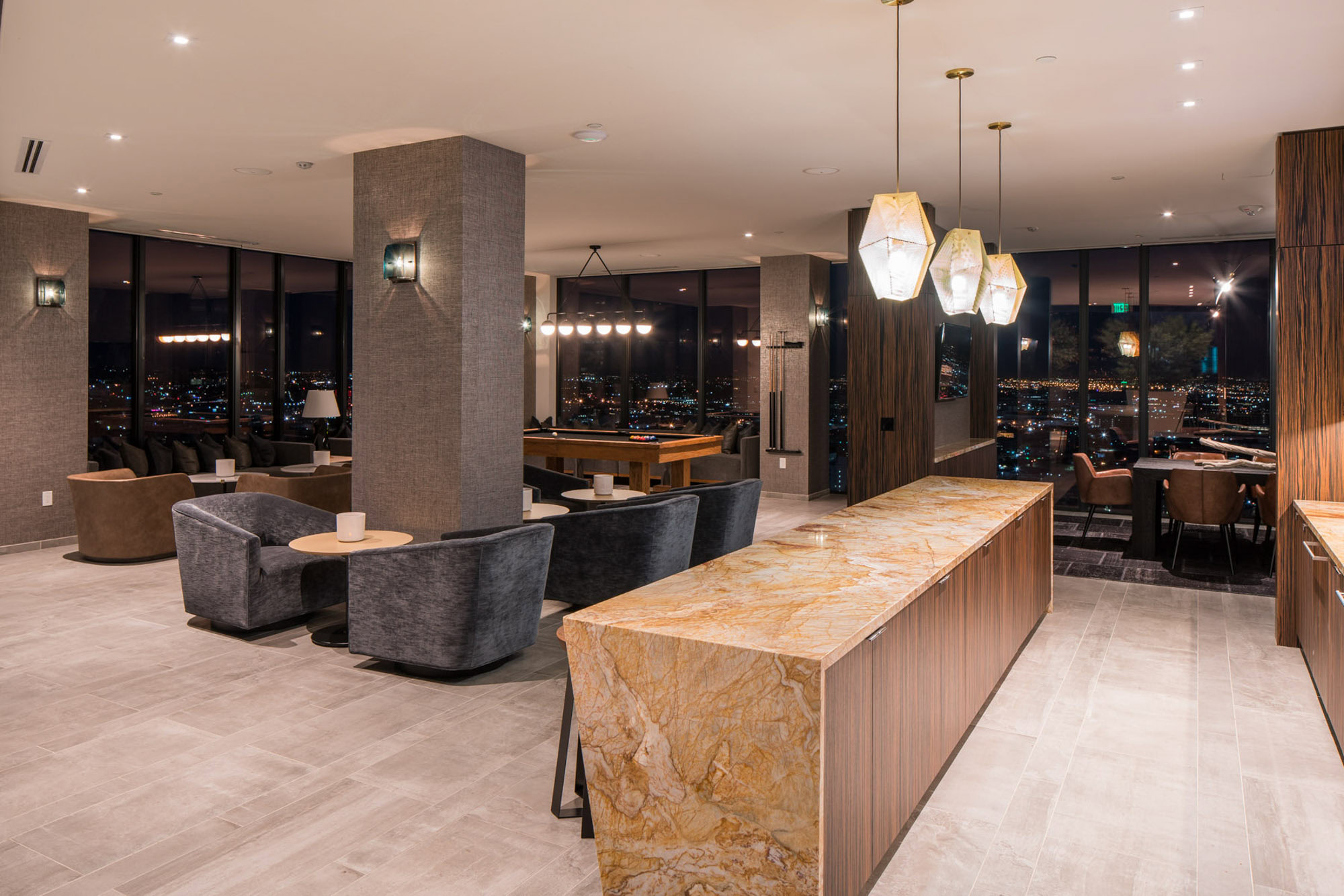 A modern clubroom at the Ateliers luxury apartments in downtown LA