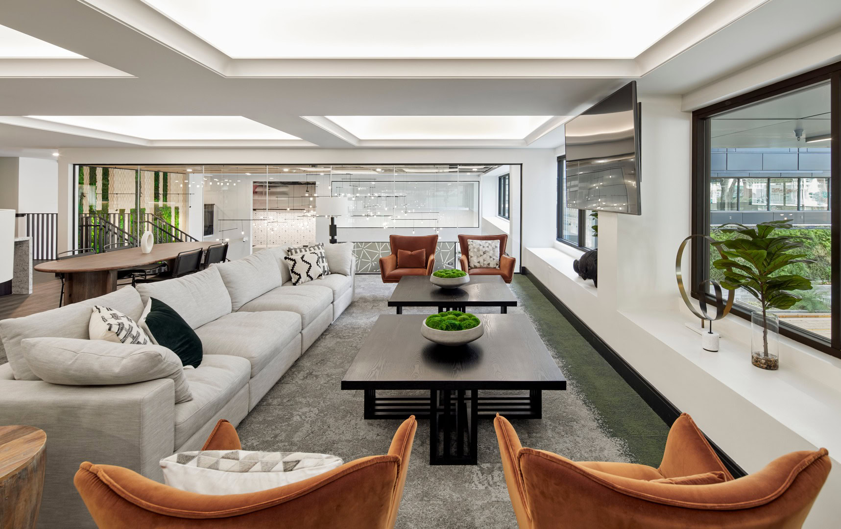 A lounge with at the Logan luxury apartments in Oakland CA